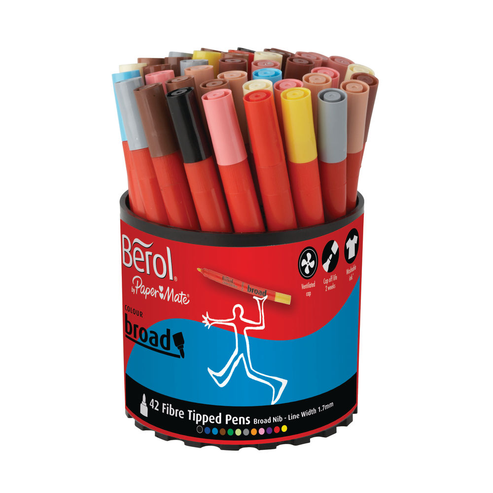 Berol Colour Broad Felt Tip Pens, Assorted Tub, Pack of 42 CBT