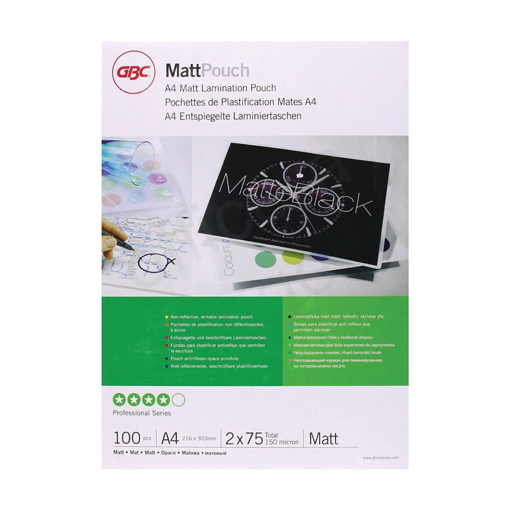 Gbc Non Reflective A4 Laminating Pouches 150 Micron 100 Pack 3747240