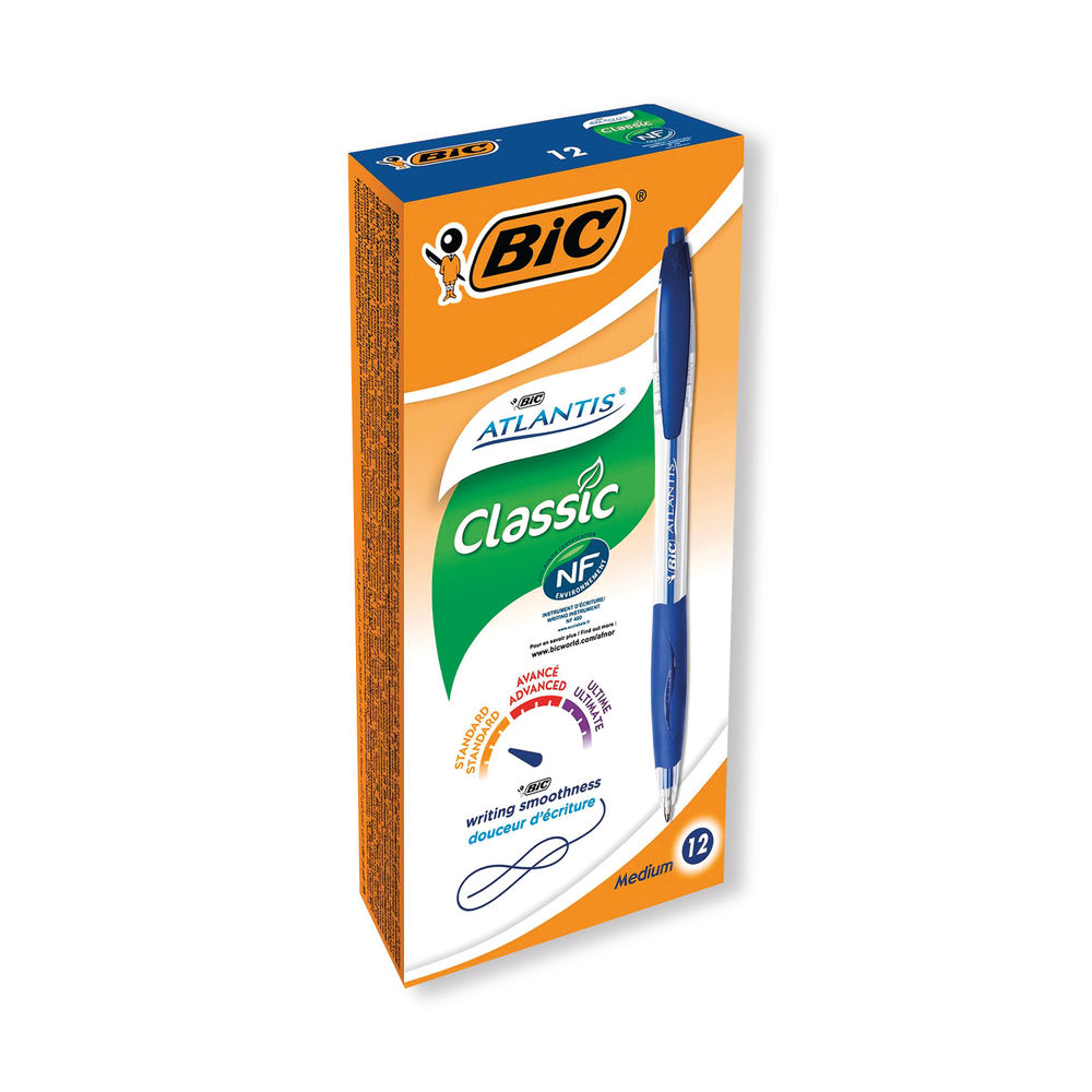 Bic Atlantis Ballpoint Pen Medium Blue Pack of 12 933975