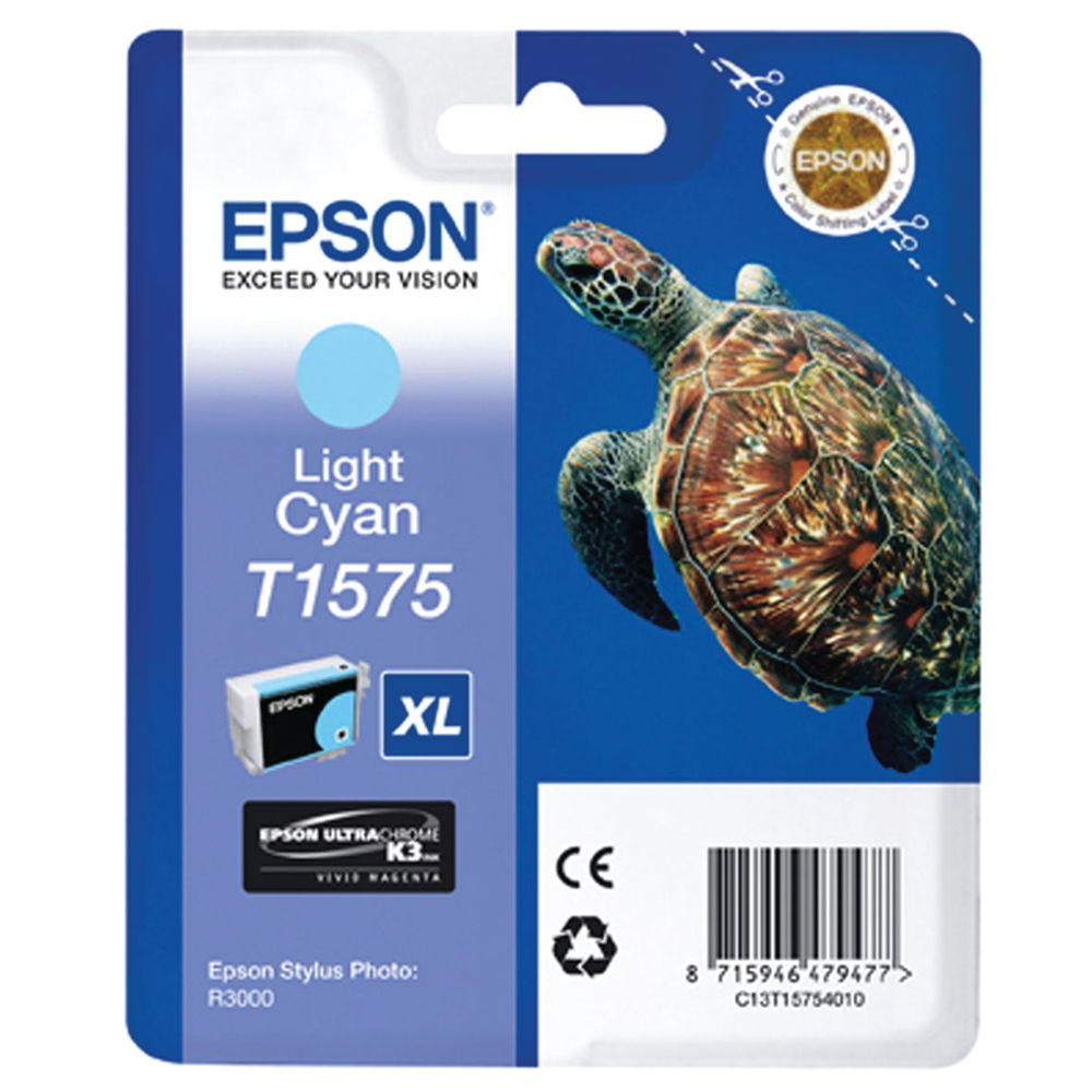 Epson T1575 Ink Cartridge Ultra Chrome K3 XL High Yield Turtle Light Cyan C13T15754010