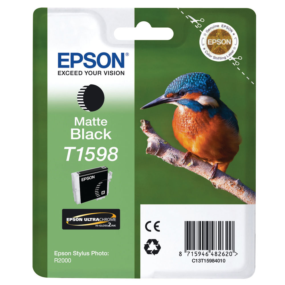 Epson T1598 Ink Cartridge Ultra Chrome Hi-Gloss2 Kingfisher Matte Black C13T15984010