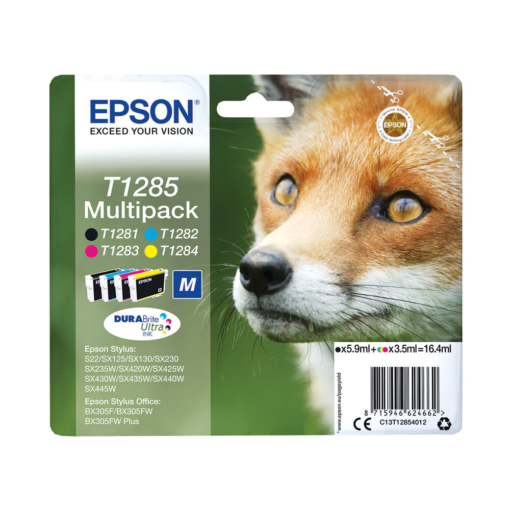 Epson T1285 Ink Cartridge DURABrite Ultra Fox Multipack CMYK C13T12854012