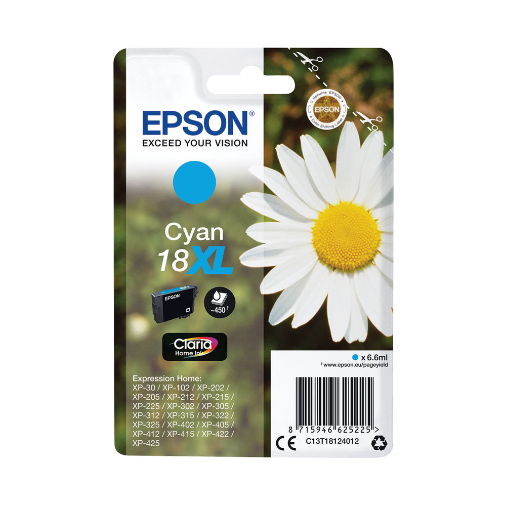 Epson 18XL Home Ink Cartridge Claria High Yield Daisy Cyan C13T18124012