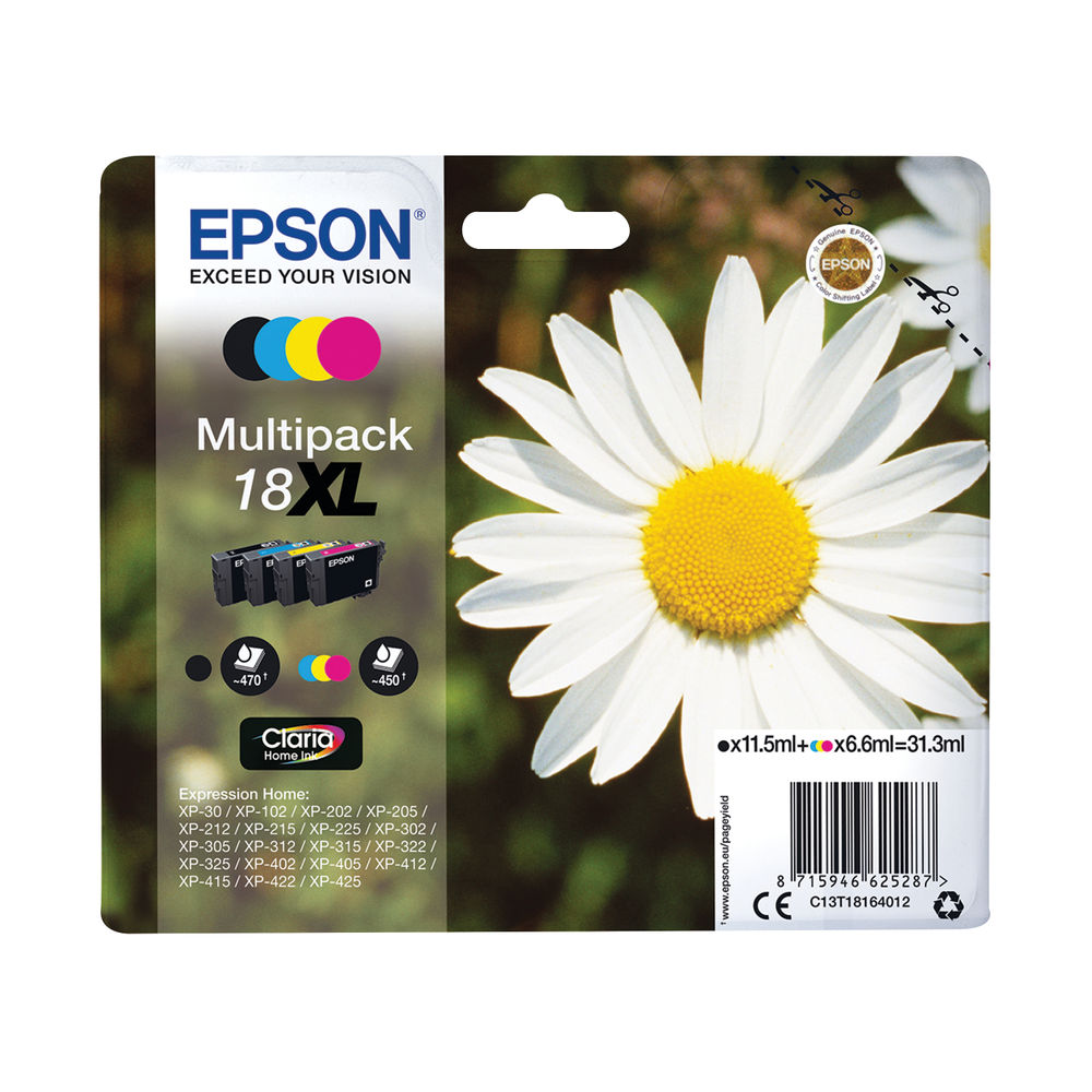 Epson 18XL Ink Cartridge Claria Home Daisy Multipack High Yield CMYK C13T18164012