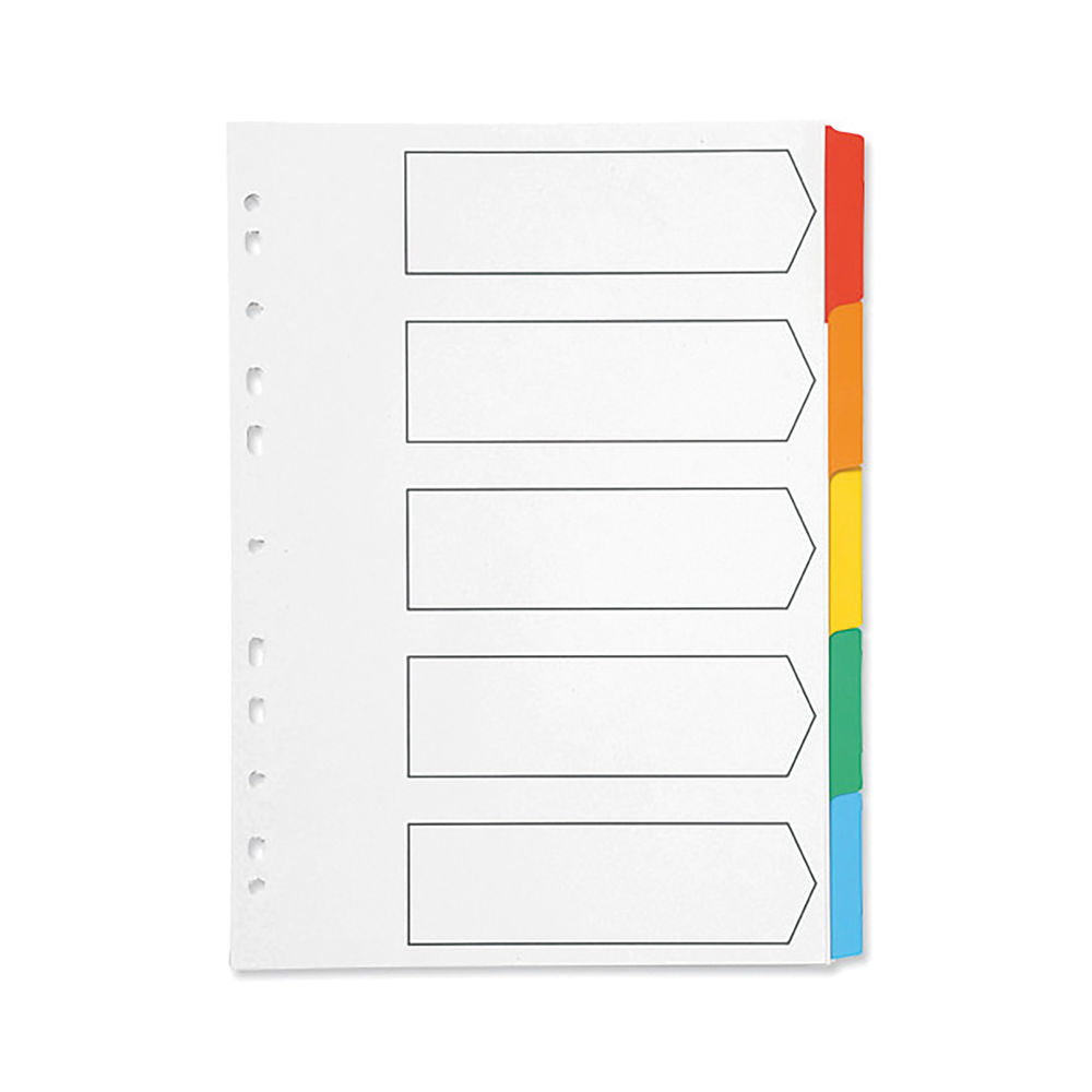 Q-Connect 5-Part Index Multi-punched Reinforced Board Multi-Colour Blank Tabs A4 White KF01525