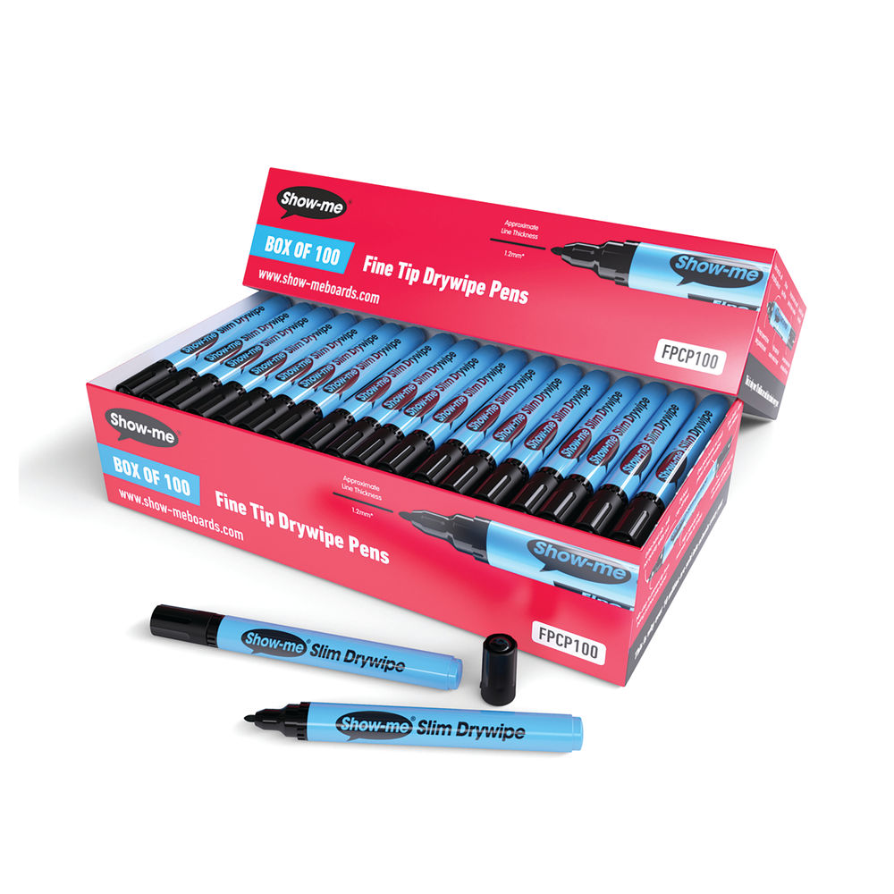 Show-me Drywipe Marker Fine Tip Black (Pack of 100) FPCP100