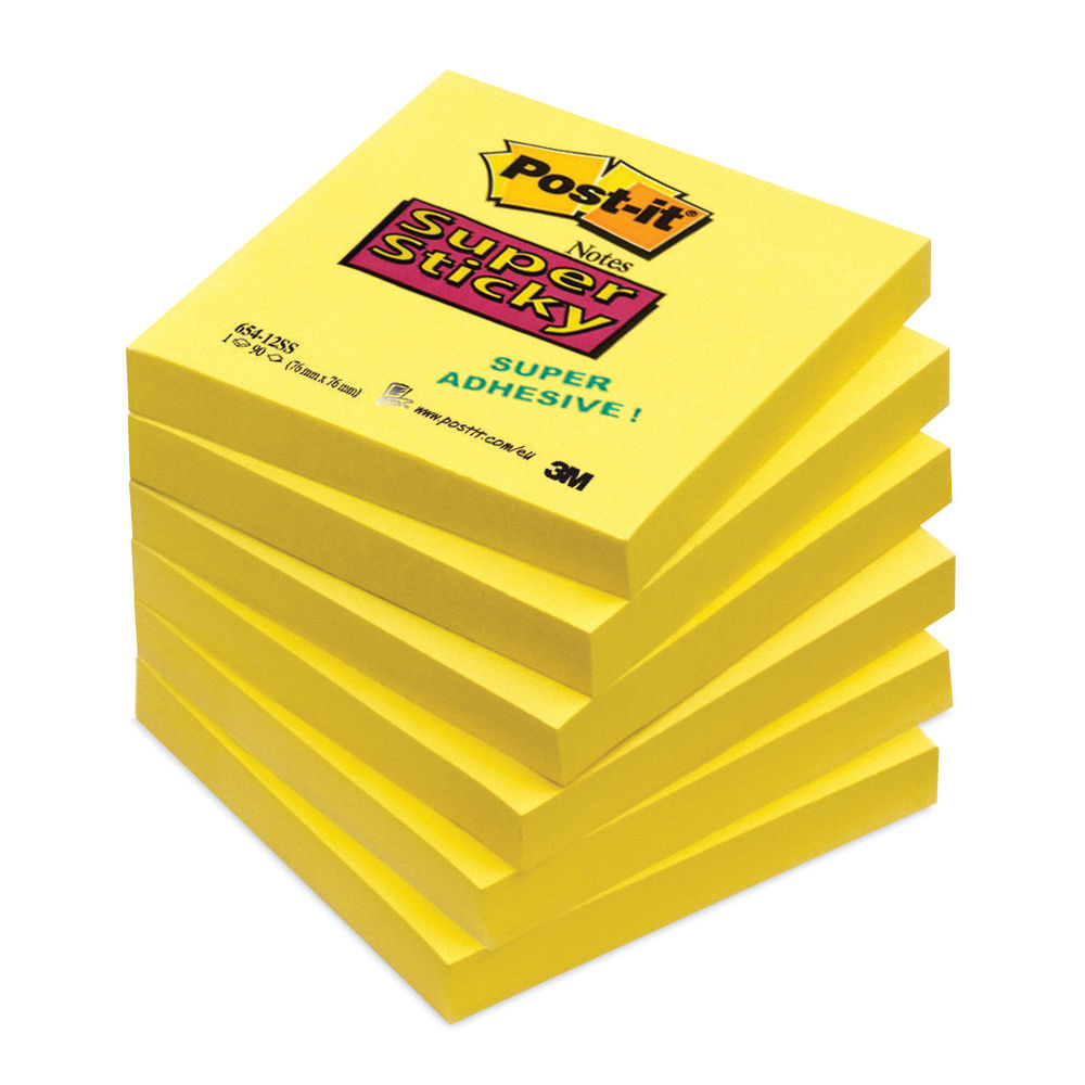Postit Notes Super Sticky 76 x 76mm Ultra Yellow (6 Pack) 654S6