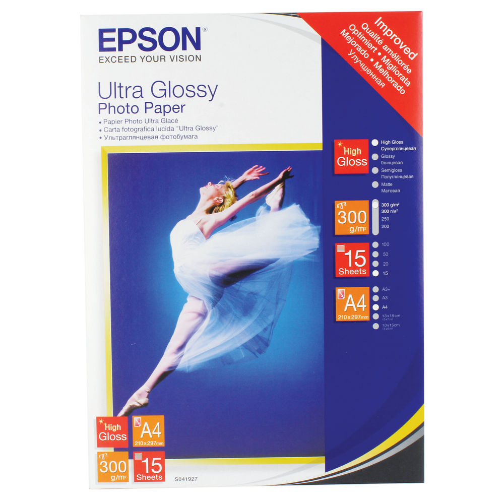 Epson Ultra Glossy Photo A4 Paper Pk 15 C13s041927 6358