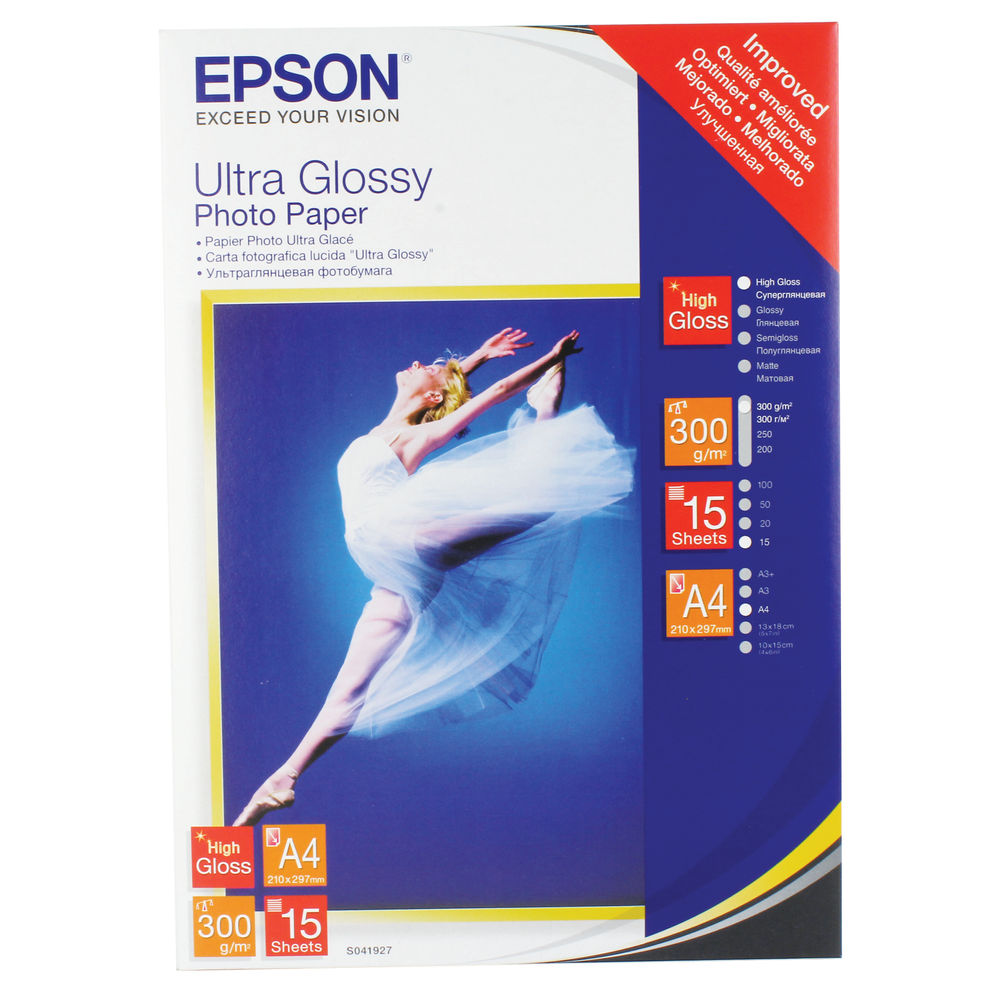 Epson Ultra Glossy Photo A4 Paper Pk 15 C13s041927 0479