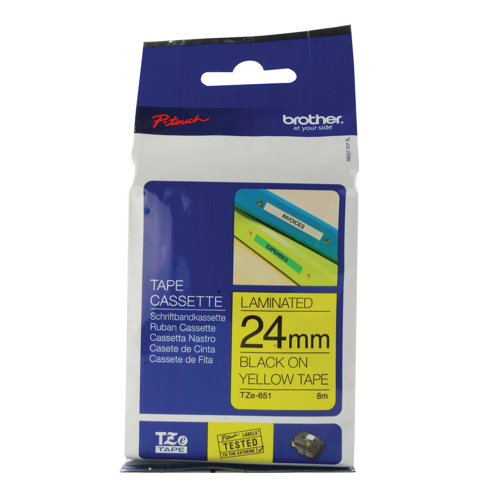 Brother PTouch TZe 24mm Black on Yellow Labelling Tape TZE651