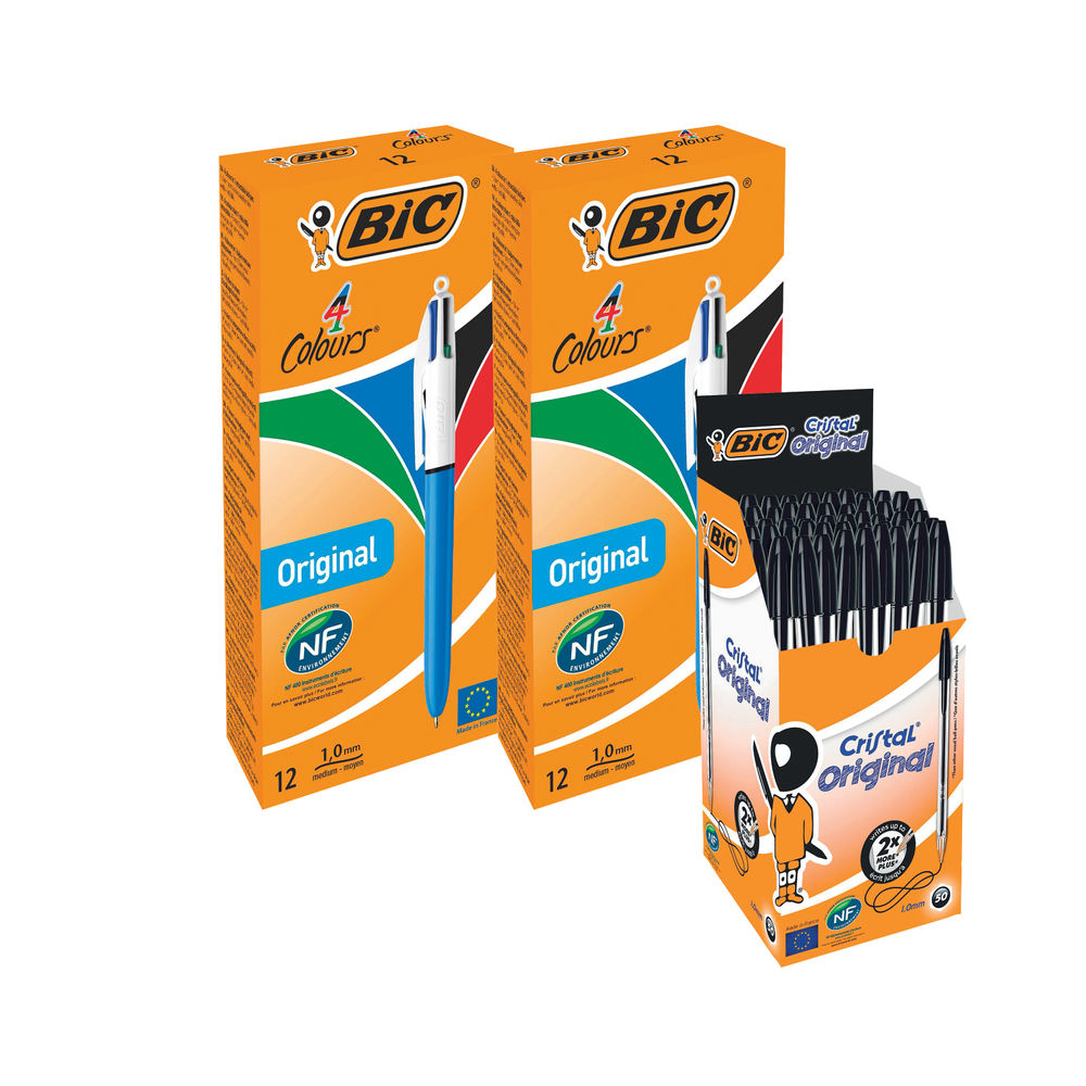 Bic Original 4 Colours Ballpoint Pen x12 Buy 2 Get FOC Bic Cristal x50 Black