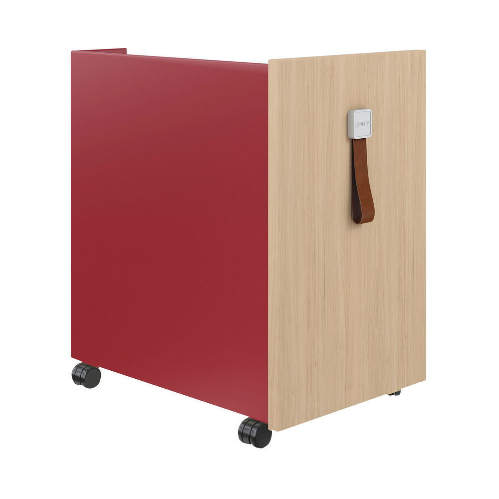 Bisley Oak/ Red Shadow Mobile Under Desk Storage 300x490x490mm