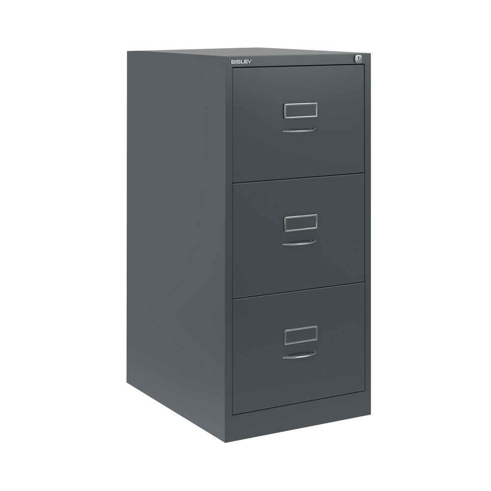 Bisley H1010mm Anthracite Grey 3-Drawer Steel Filing Cabinet Foolscap