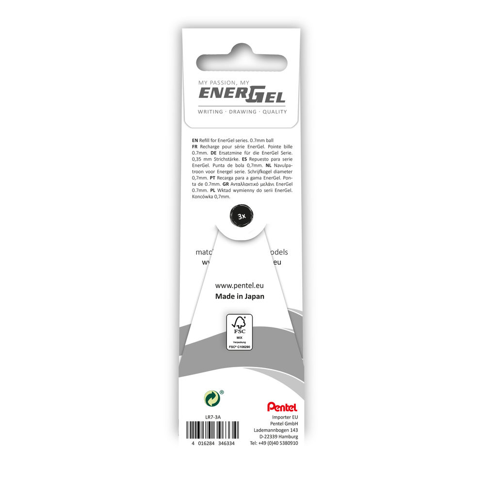 Pentel EnerGel Refill Wallet Black (Pack of 3)