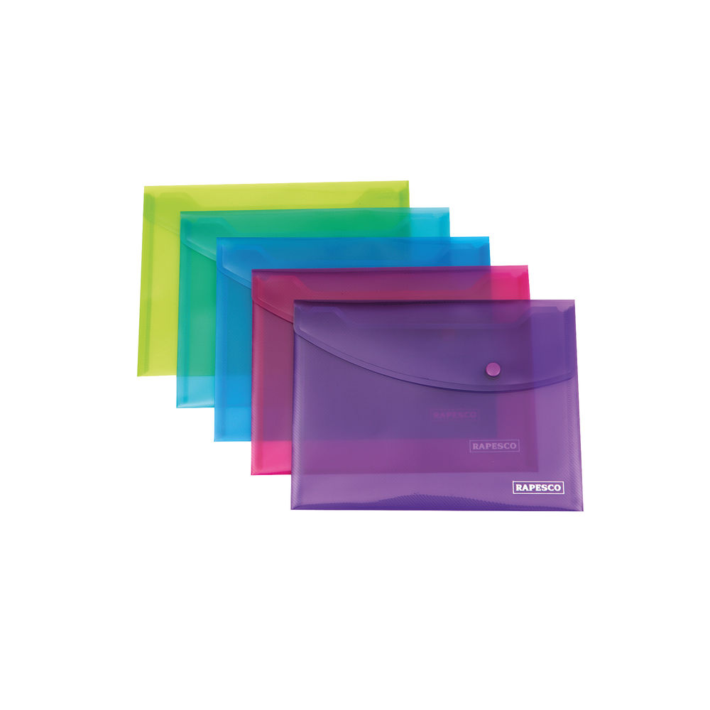 Rapesco Foolscap Assorted Bright Popper Wallets (Pack of 5)