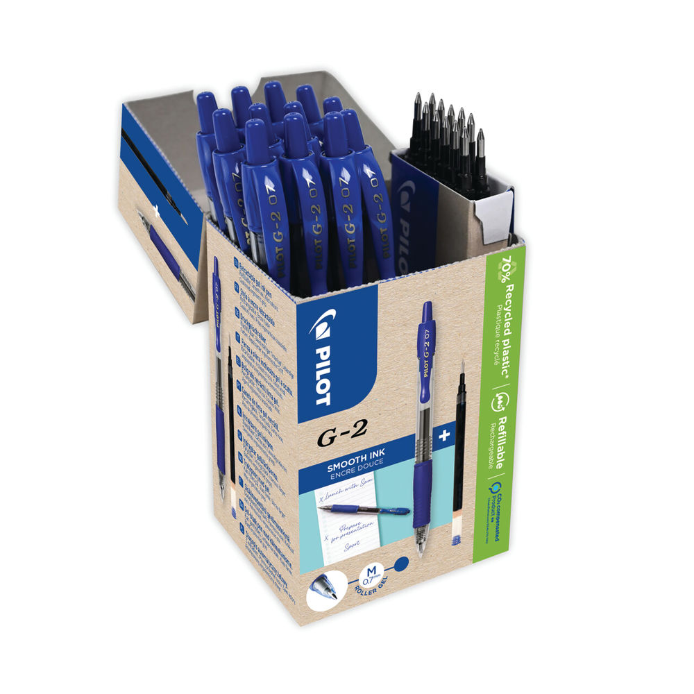 Pilot G-2 12 Gel Ink Medium Tip Blue Rollerball Pens (Pack of 24)