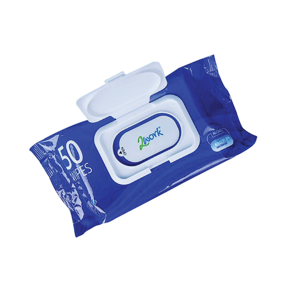 2Work Antibacterial Alcohol Hand Wipes (Pack of 50) 2W03485