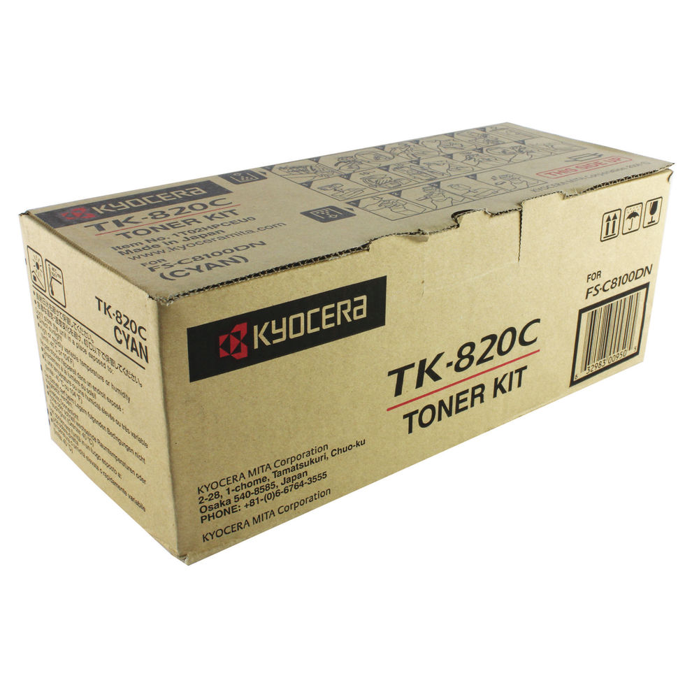Kyocera TK820C Cyan Laser Toner - 1T02HPCEU0