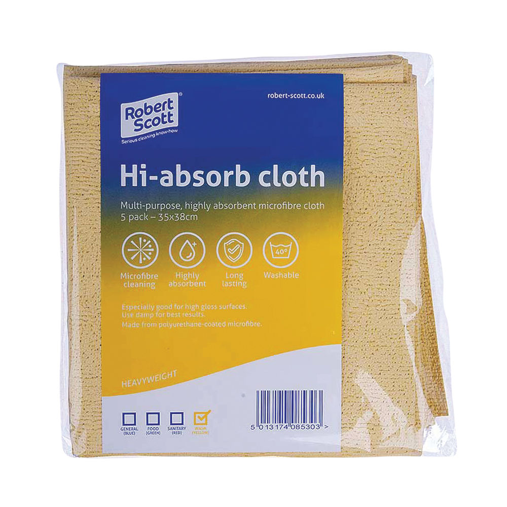 Robert Scott Yellow Hi-Absorb Microfibre Cloths (Pack of 5)