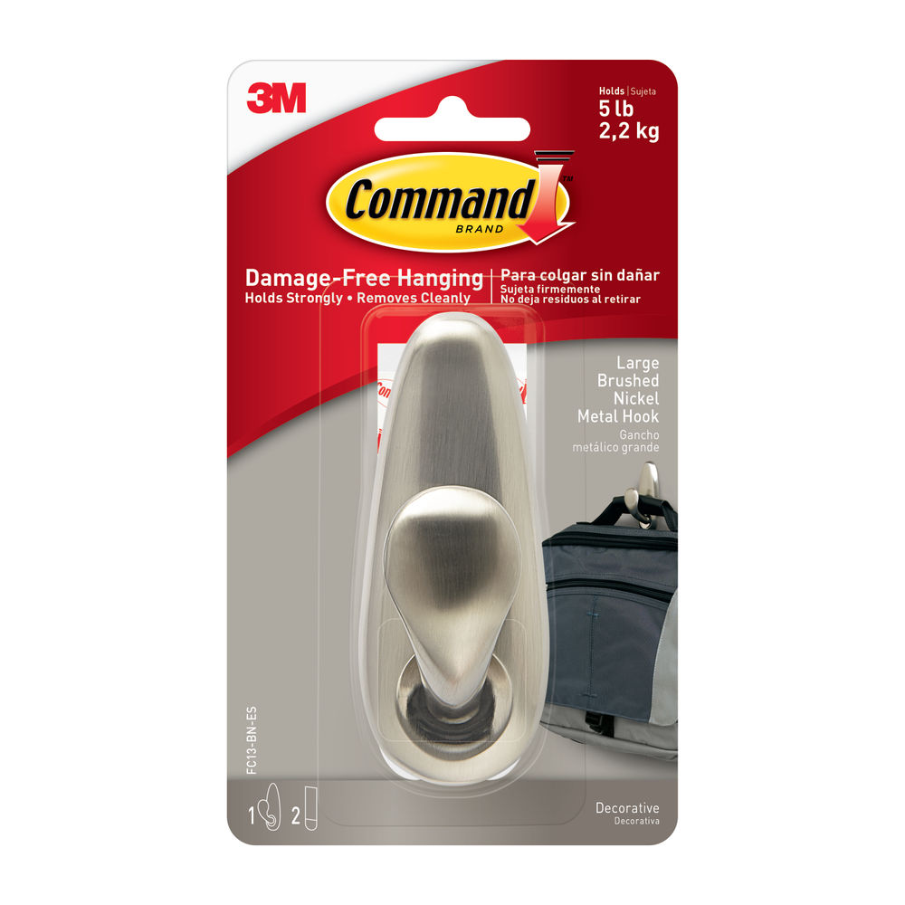 3M Command Large Brushed Metal Hook Adhesive Strips