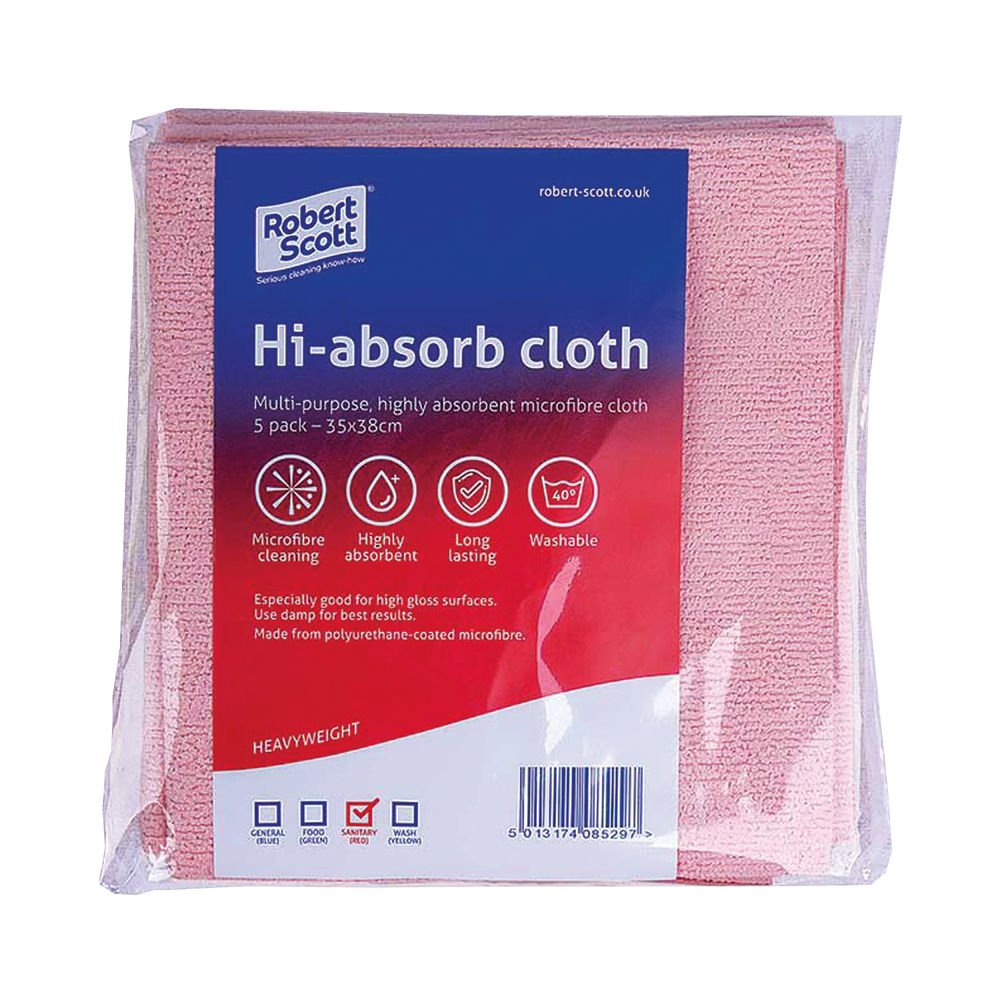 Robert Scott Hi-Absorb Microfibre Cloth Red (Pack of 5) 103986RED