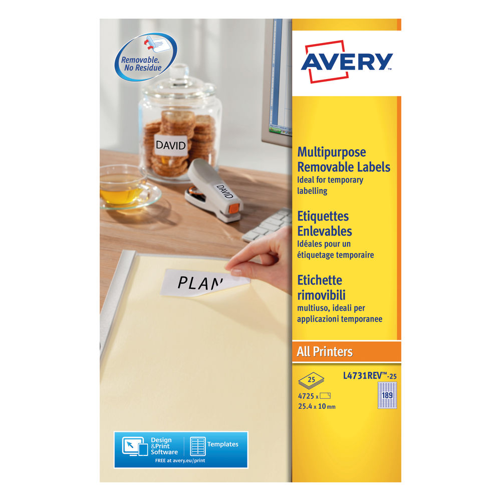 Avery Removable Mini White Labels 25.4 x 10mm (Pack of 4725) - L4731REV-25