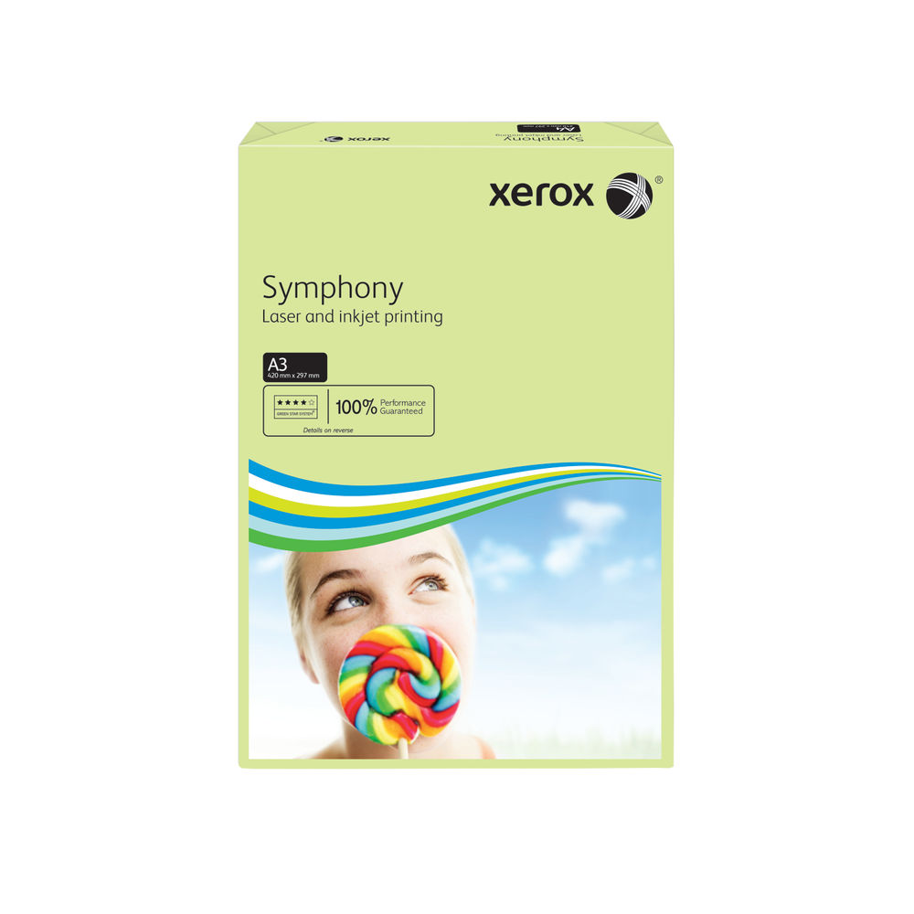 Xerox A3 Symphony Tinted 80gsm Pastel Green Copier Paper (Pack of 500) 003R91955