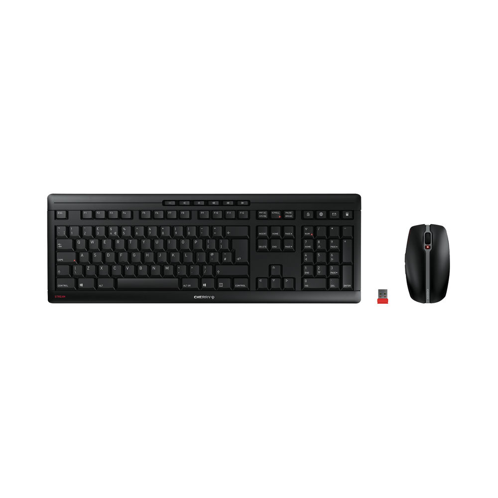 Cherry stream usb desktop wireless keyboard and mouse set uk black jd