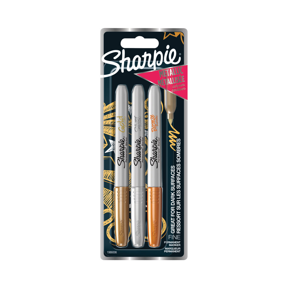 Sharpie Permanent Marker Fine Metallic Assorted (Pack of 3) - 1849114