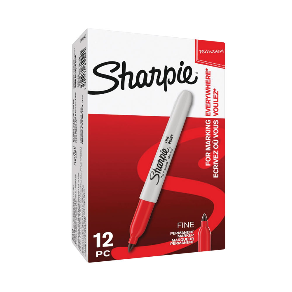 Sharpie Red Fine Permanent Markers, Pack of 12