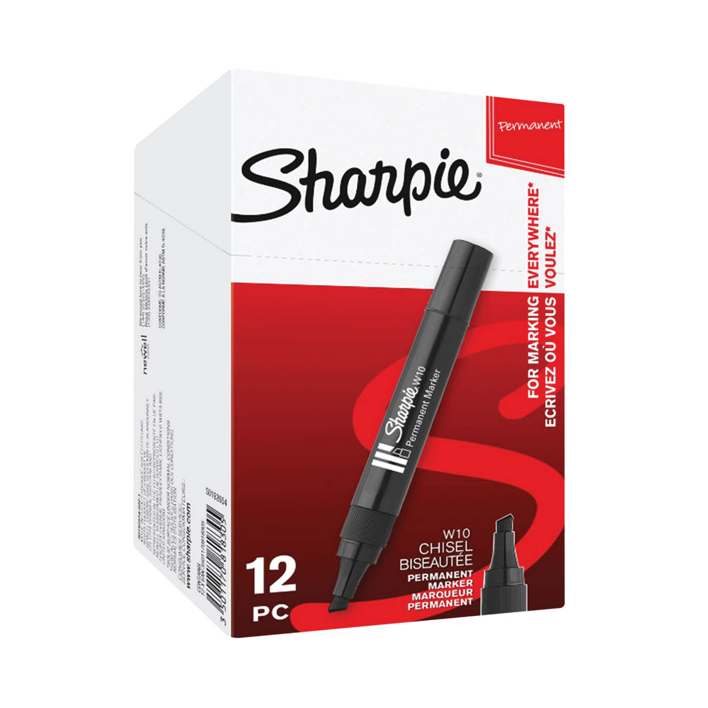 Sharpie W10 Permanent Marker Chisel Tip Black (Pack of 12) S0192652