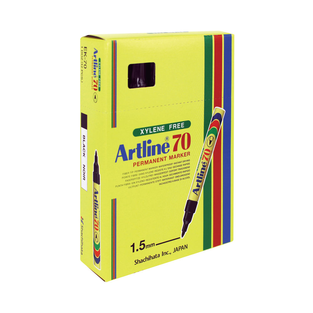 Artline 70 Bullet Tip Black Permanent Marker Pens, Pack of 12 - A701