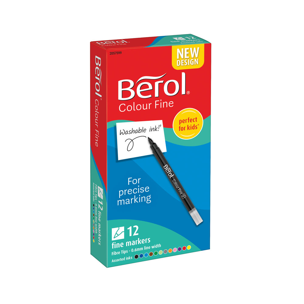 Berol Colour Fine Pen Water Based Ink Assorted (Pack of 12) S0672870