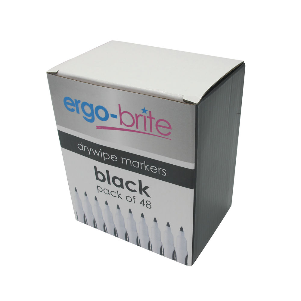 Ergo-Brite Drywipe Marker Rubber Grip Black (Pack of 48) JN10110