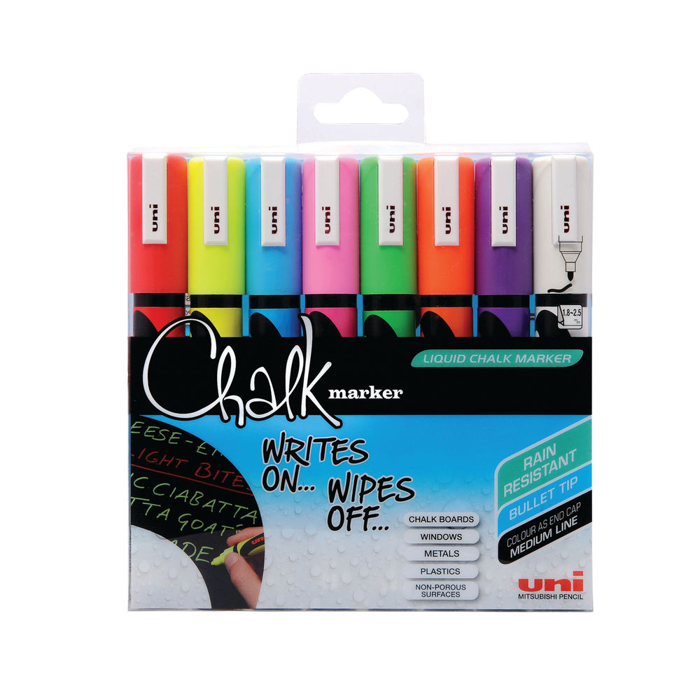 Chalk Pen, line 8 mm, assorted colours, 8 pc/ 1 pack