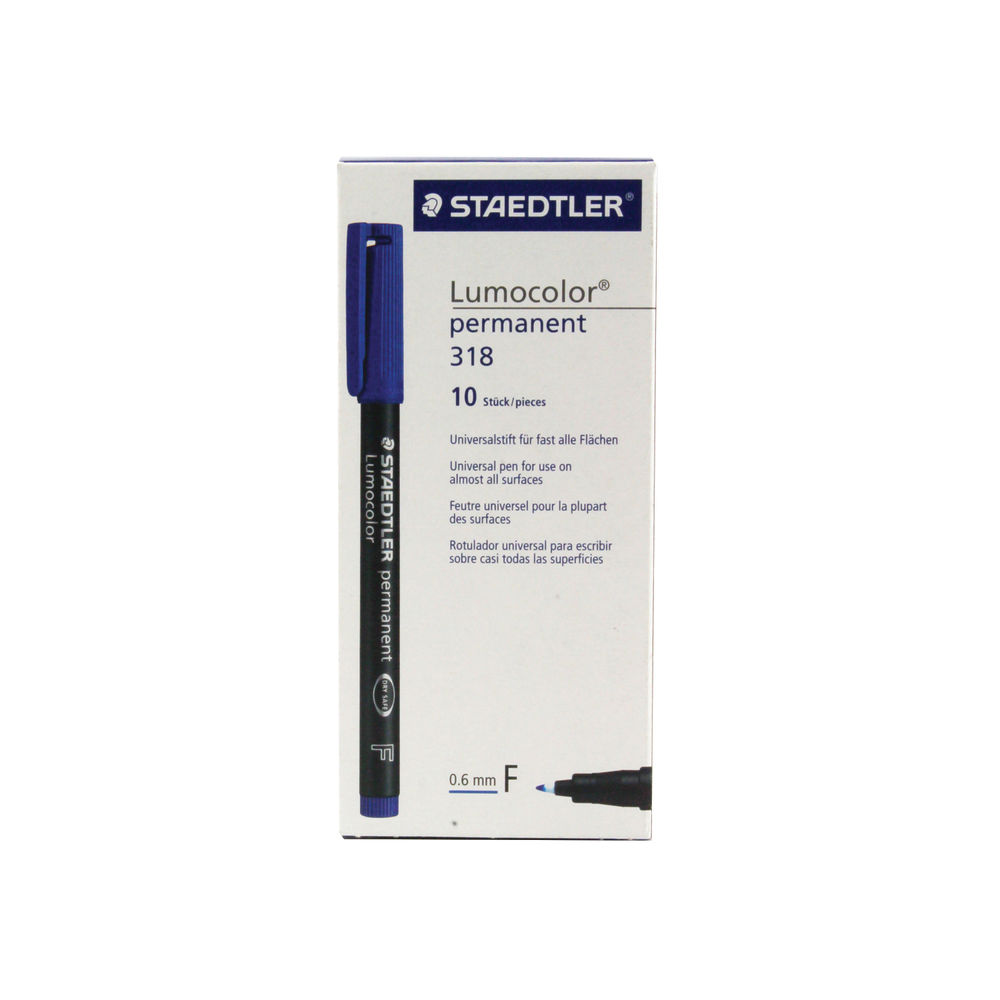 Staedtler Lumocolour Pen Permanent Fine Blue (Pack of 10) 318-3