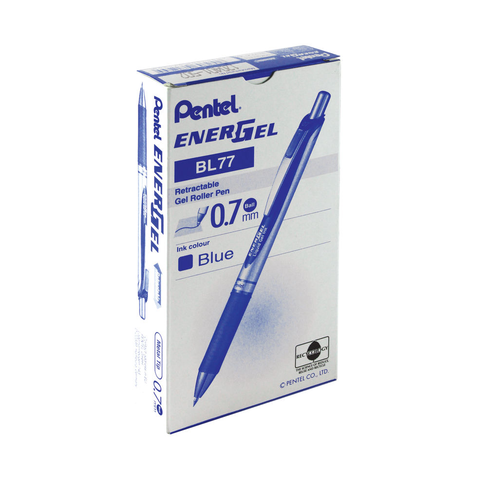 Pentel EnerGel Xm Retractable Gel Pen Medium Blue (Pack of 12) BL77-C