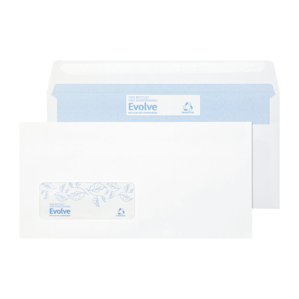 Evolve Recycled White Self Seal DL Window Envelopes 90gsm (1000 Pack) BLK93001