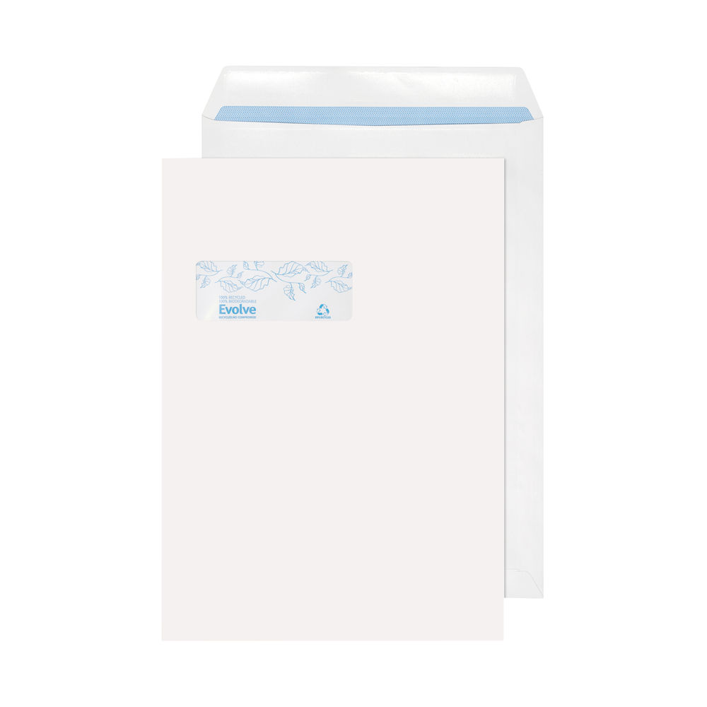 Evolve White C4 Self Seal Recycled Window Envelopes 100gsm, Pack of 250 - BLK930
