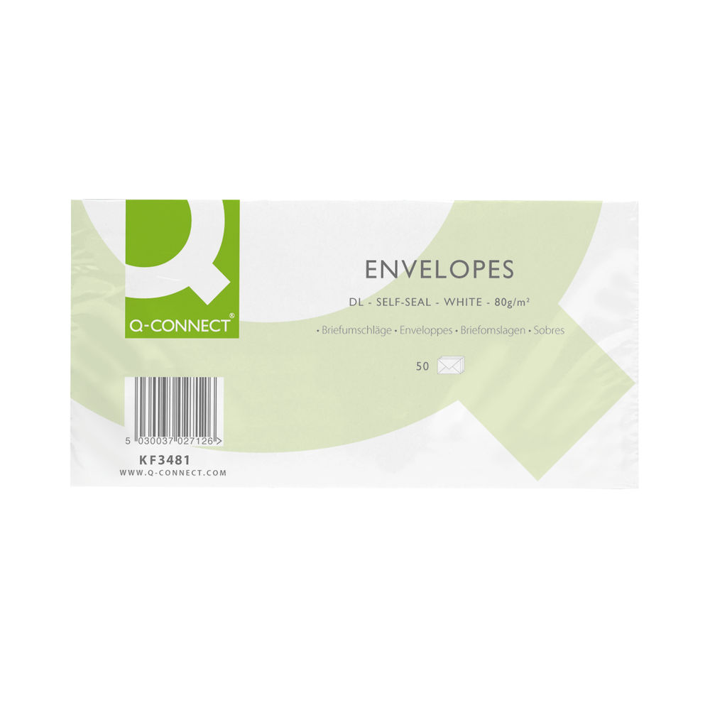 Q-Connect DL Envelopes Plain Wallet Self Seal 80gsm White (Pack of 1000) KF02712