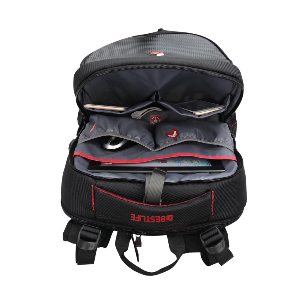 BestLife 17 Inch Gaming Snake Eye Backpack with USB Connector Black