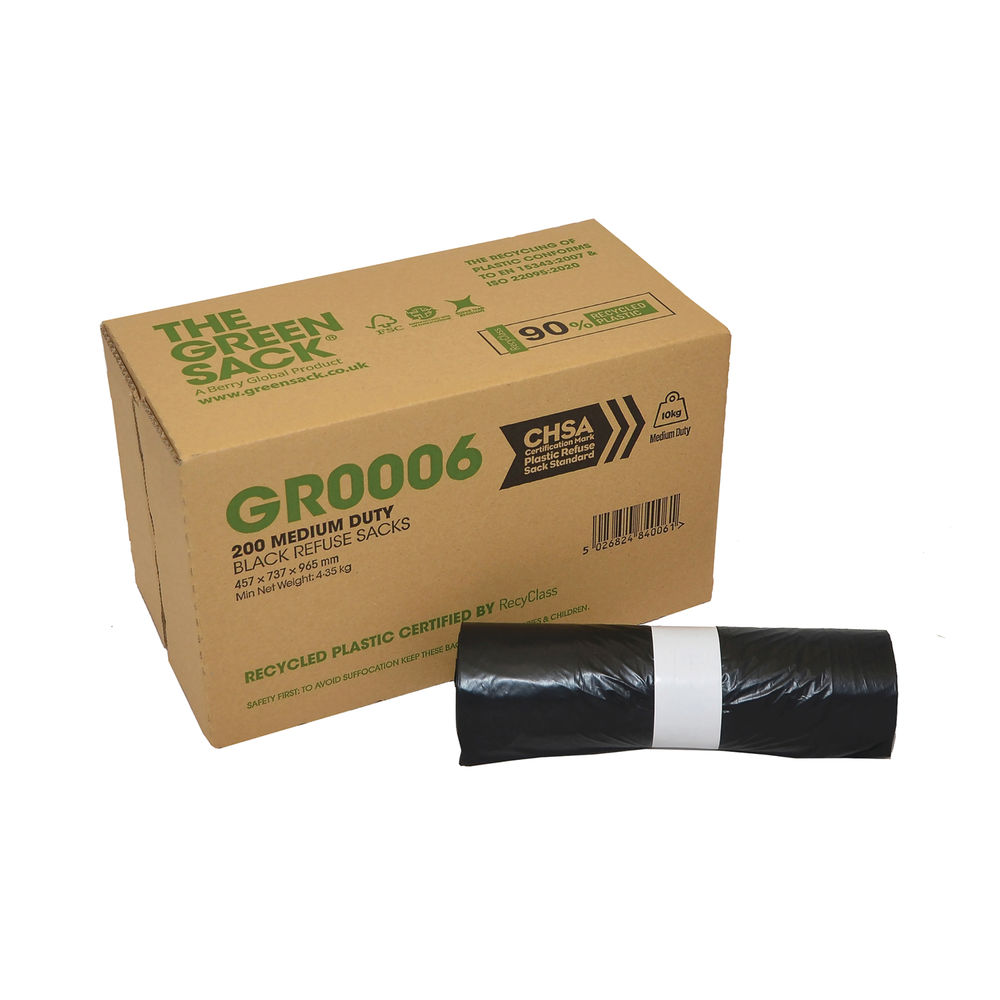 The Green Sack Medium Duty Refuse Sack Pack of 200 GR0006