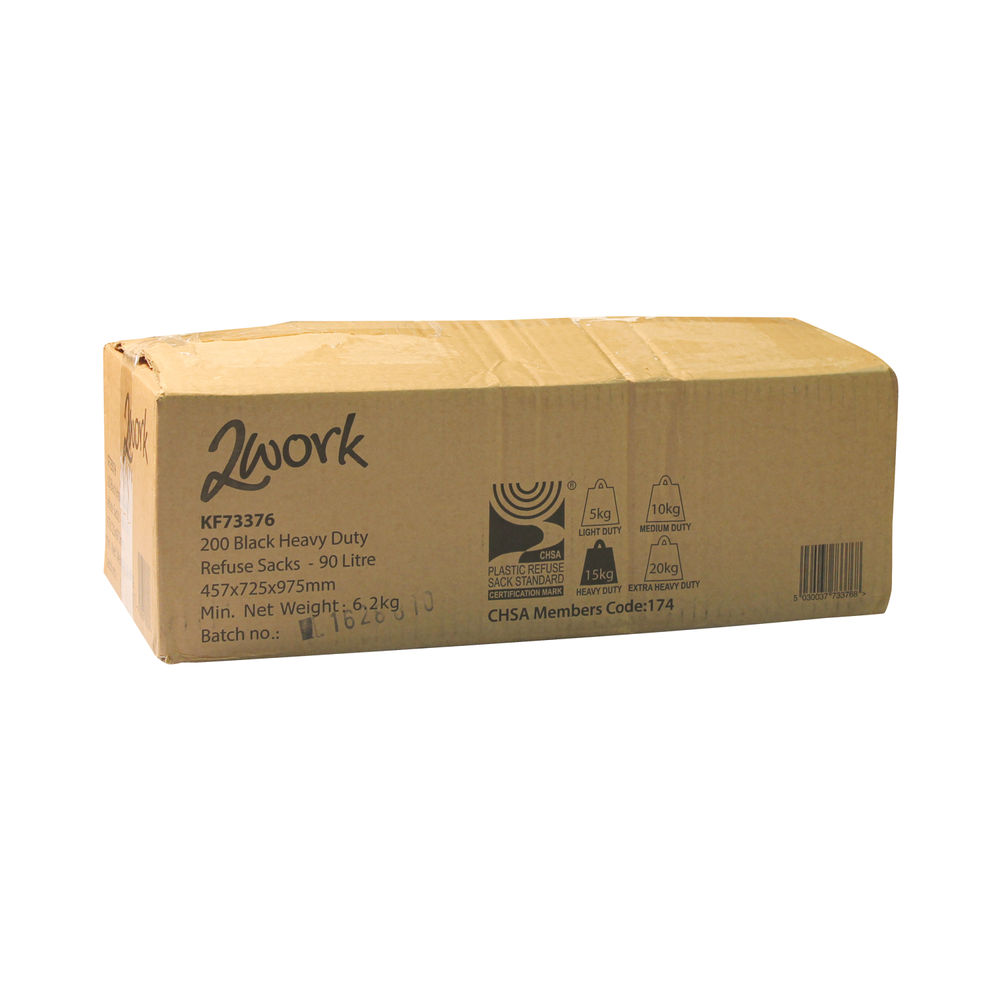 2Work Black Heavy Duty Refuse Sacks (Pack of 200)