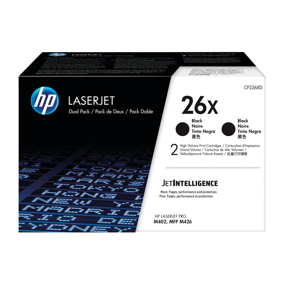 HP 26X High Yield Black LaserJet Toner Cartridge (2 Pack) CF226XD