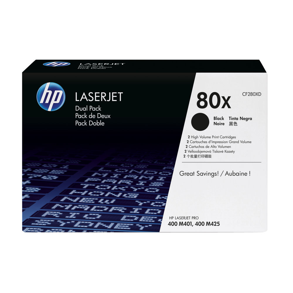 HP 80X Black Laserjet Toner Cartridge Dual Pack | CF280XD