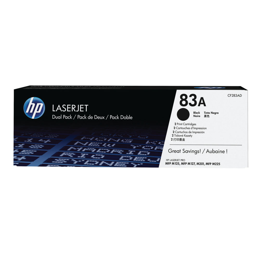 HP 83A Black LaserJet Toner Cartridge Twin Pack - CF283AD