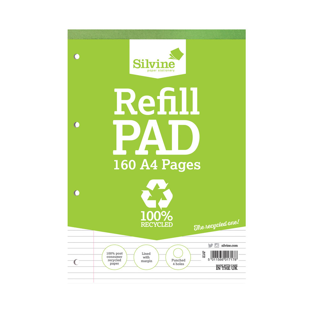 Silvine Everyday Recycled Ruled Refill Pad A4 (Pack of 6) RE4FM-T