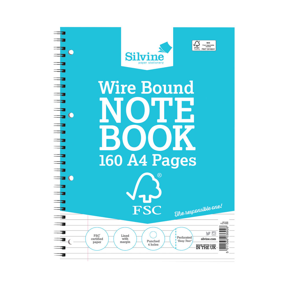 Silvine Envrio Wirebound Notebook A4 160 Pages (Pack of 5) FSCTW80