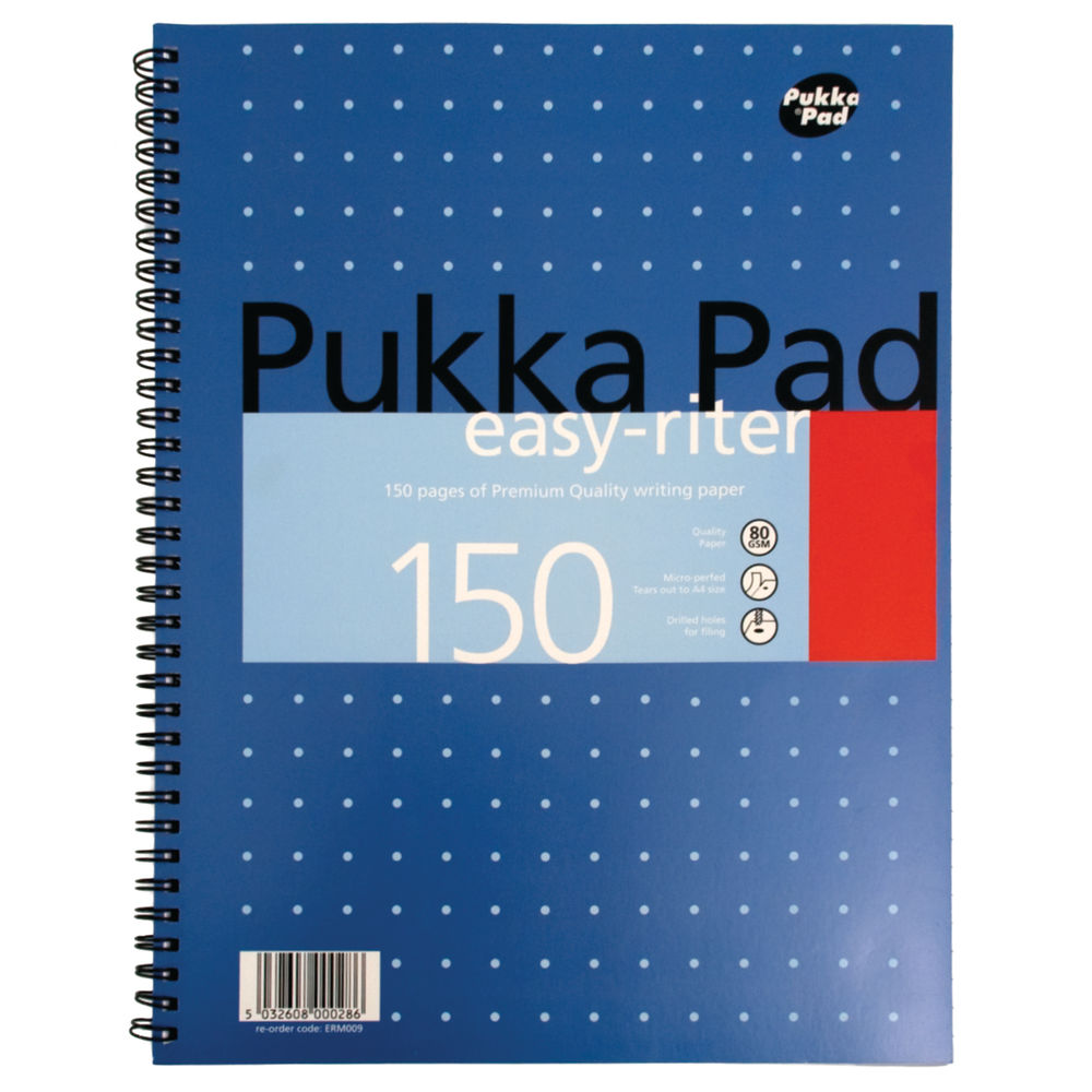 Pukka Pad Ruled Metallic Wirebound Easy-Riter Notepad 150 Pages A4 White (Pack of 3) ERM009