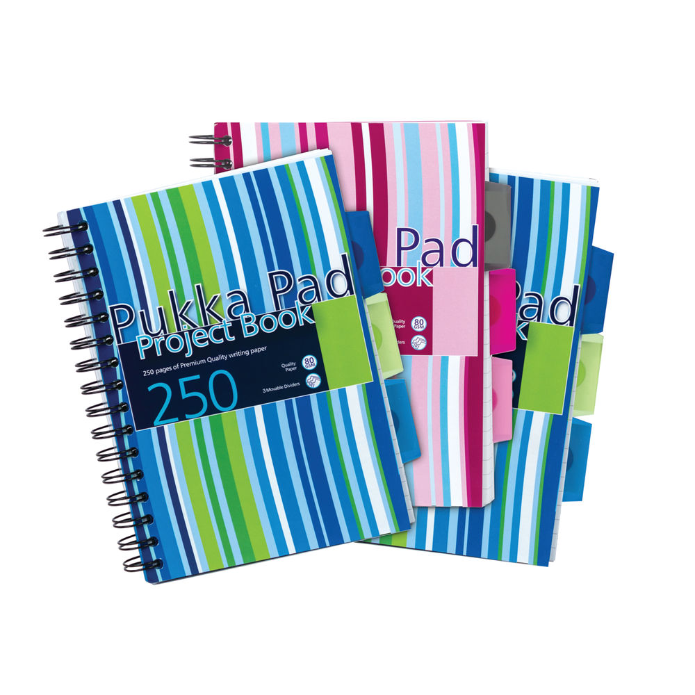 Pukka Pad Stripes Polypropylene Project Book 250 Pages A5 Blue/Pink (Pack of 3) PROBA5